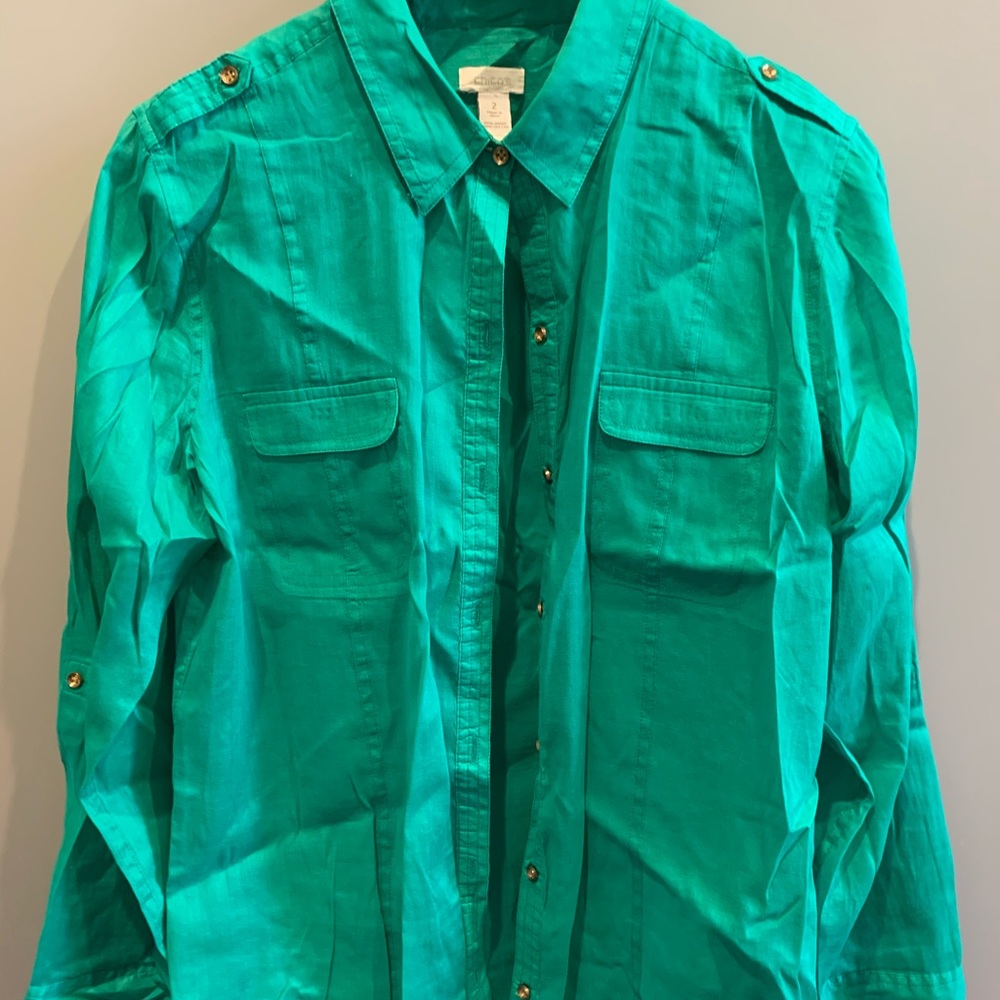 Chico’s kelly green button down shirt - 2